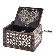 Can't Help Falling in Love Wood Music Box, Antique Engraved Musical Boxes Black