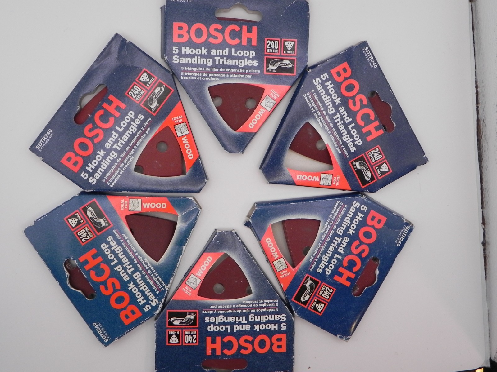 6x Bosch SDTR240 5 Hook and Loop 240 Very Fine Grit Sanding Triangles Italy NEW