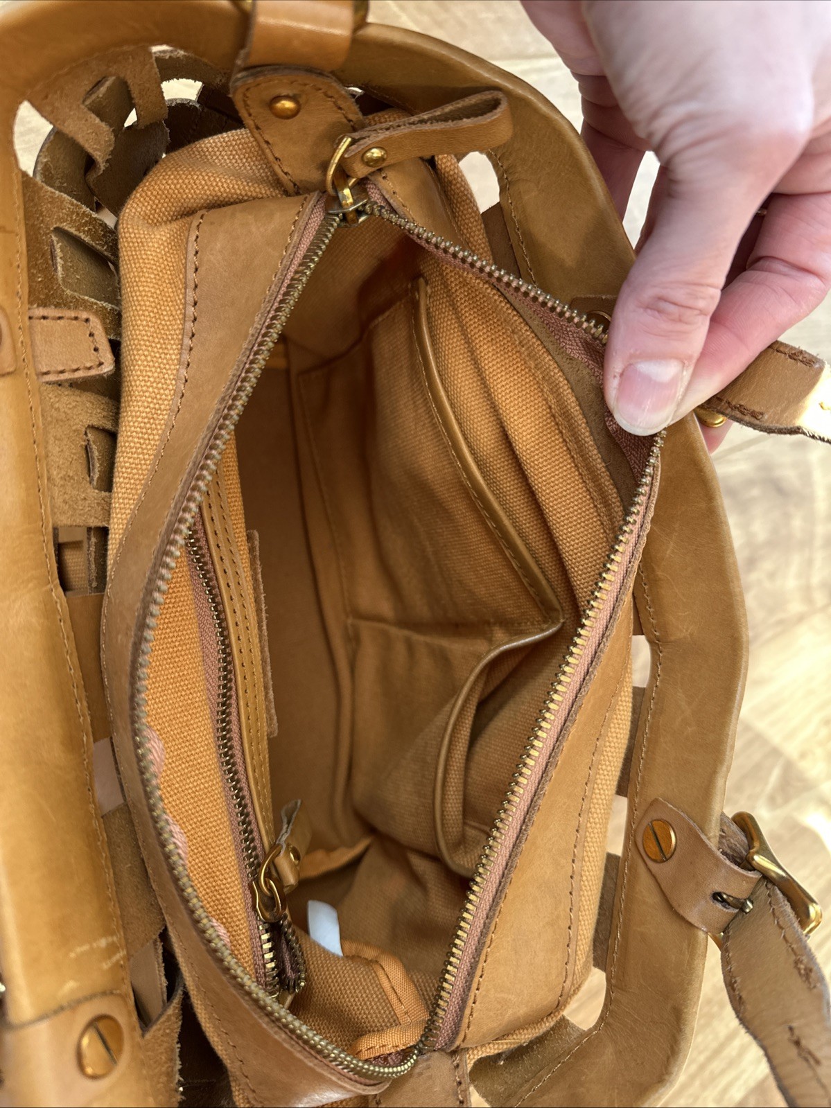 Ameri Leather Tan Brown Leather Basket Weave Top … - image 11