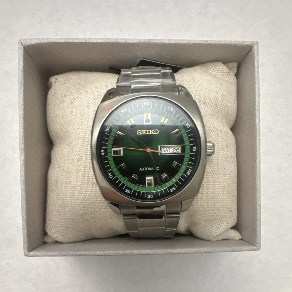 Authentic Seiko SNKM97 Automatic Green Dial Stainless Steel Men's