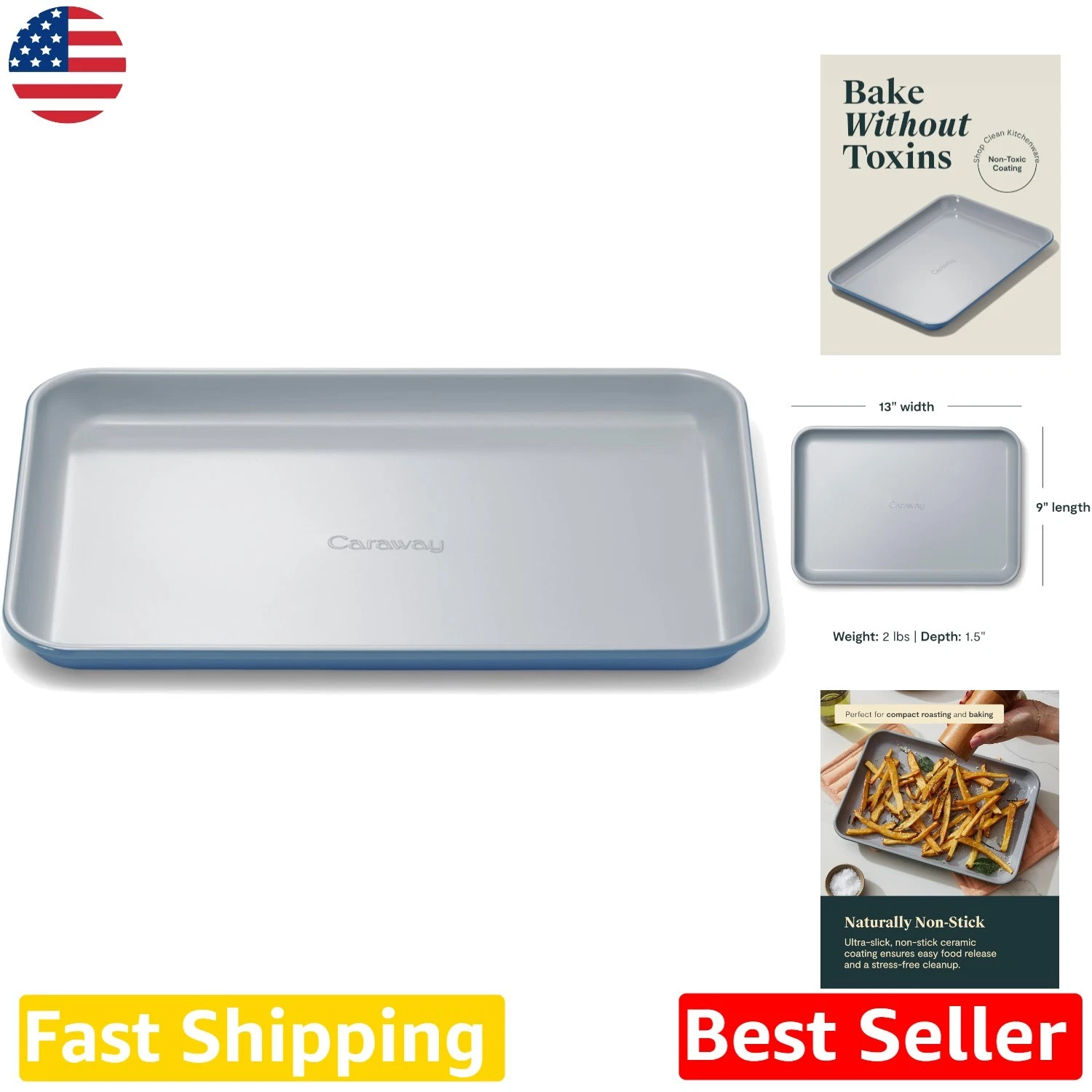 Small Baking Sheet 9x13" - Nonstick Ceramic, Oven Safe, Healthy Baking, Slate