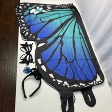 Butterfly Wings Halloween Costumes for Adults w/ Mask and Headband Blue Green