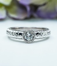 Art Deco 14K White Gold Diamond Solitaire Etched Ring Size 5