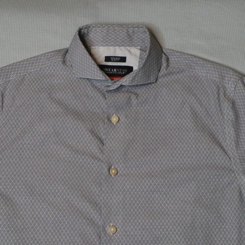 Kenneth Cole Awearness Button Shirt Men 15 32/33 Gray Slim Non Iron Geometric - Picture 6 of 12