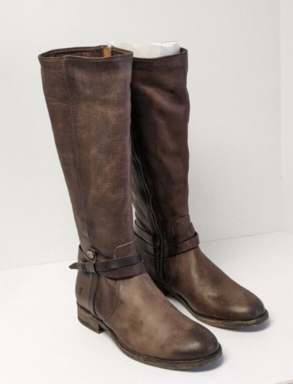 Frye Melissa Belted Tall Boots, Stone Leather, Women's M (Wide Calf)