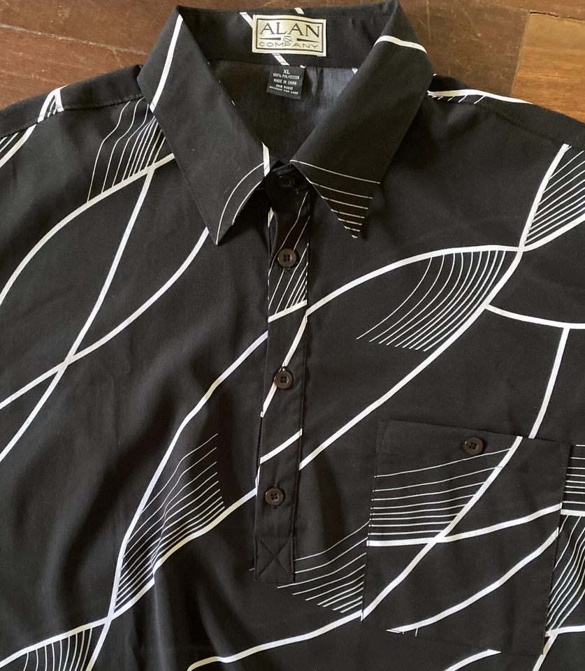 Camisa de vestir retro Club Wear dobladillo con bandas blanco y negro vintage Alan & Company XL Foto 2 de 4