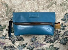 Patricia Nash VALERIE Leather Fold-Over Wristlet Clutch in Safflower Blue NWT