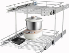 Heavy-Duty 2 Tier Pull Out Cabinet Organizer - Chrome Finish, 17"W x 18"D