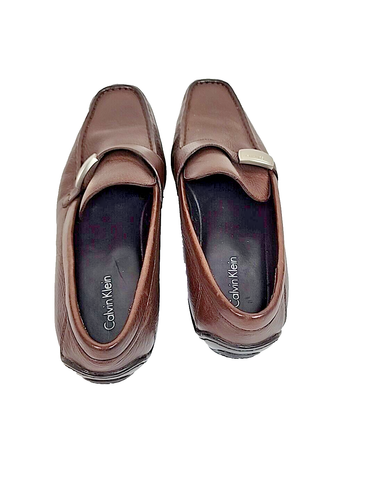 Calvin Klein Mens Heron Pebbled Leather Square Toe Brown Loafers Size 11 M - Picture 9 of 14