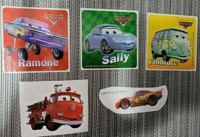 5 Stickers Disney Cars Pixar Ramone Sally Fillmore Lightning McQueen Firetruck
