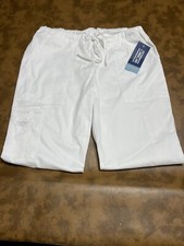 cherokee Workwear Modern Classic White Scrub Bottoms Drawstring Waist Sz