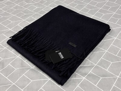 BNWT Hugo Boss Mens Wool Dark Blue Large Scarf UK