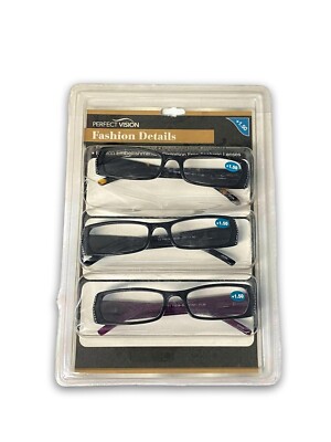 3 Pack Perfect vision fashion details BLK/BRN/PRP +1.50 Readers NEW!