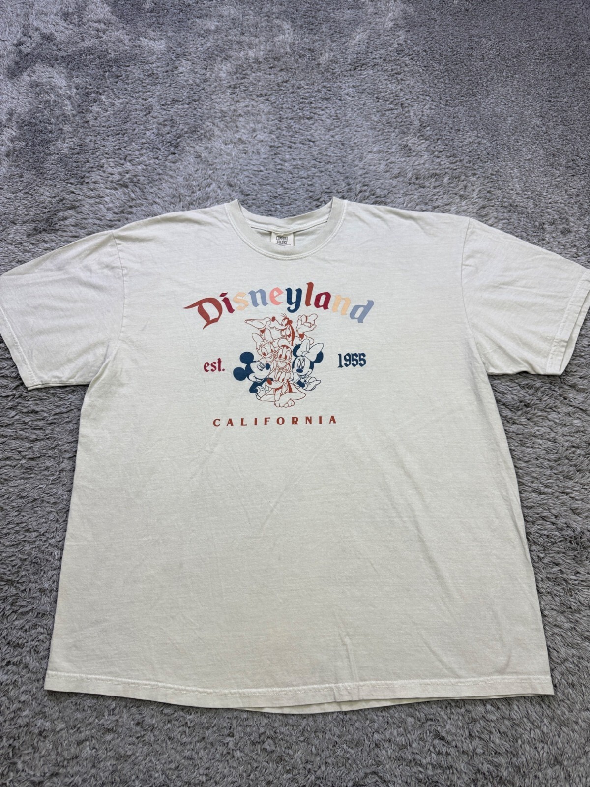 Vtg Disneyland Shirt Adult 2XL Creamy Beige Graphic California 1955 Crewneck