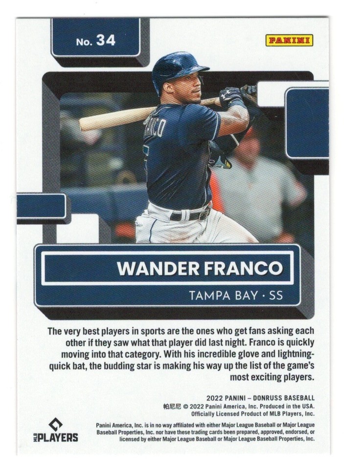 Wander Franco 2022 Donruss Rated Rookie Holo Orange #34 Parallel Card ...