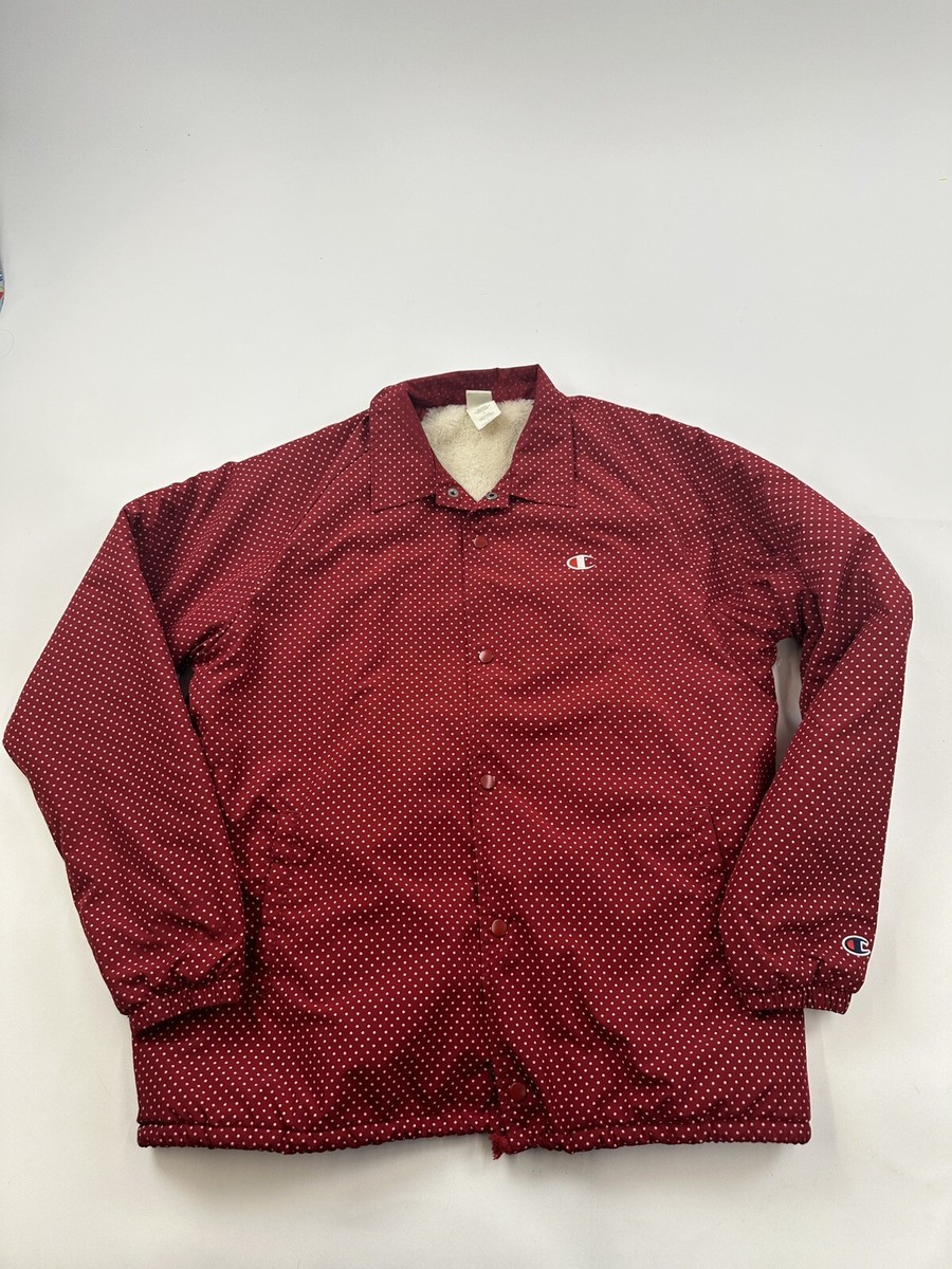 Champion Jacket Mens Large Red Polka Dot Bomber Coat Sherpa Fleece