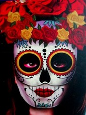 Adult HALLOWEEN/DAY OF THE DEAD SUGAR SKULL Mask-2 pc Set-Half or Full Face-NEW 