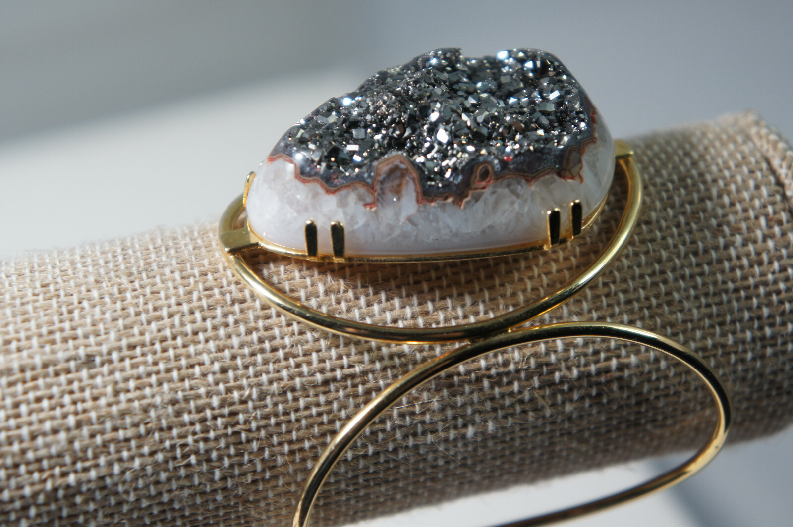 Macys Genuine Rose Quartz Marcasite Crystals Oval Gold Tone Statement Bracelet