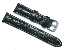 20mm Black Leather Water Resistant Replacement Watch Strap - Omega 20 & Others