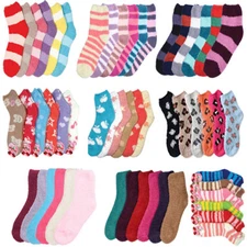 6 pairs Women's Slipper Cozy Fuzzy Warm Winter Bright Dark Color Bed Socks 9-11
