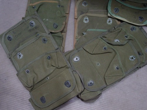 Authentic French Army 3 Pocket Grenade Pouch M51 Canvas Green Indochina Surplus