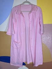 Vintage Shadowline Pink Nylon Button Robe Scallop Lace Size Small Made In USA