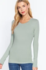 Women's Basic Long Sleeve Top Slim Fit Stretchy Crew Neck T-Shirt Plain Cotton 