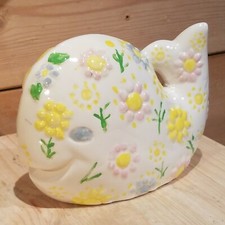 Cute Hand Painted Porcelain Whale Fish Figurine Flower Design Vtg - Swanky Barn