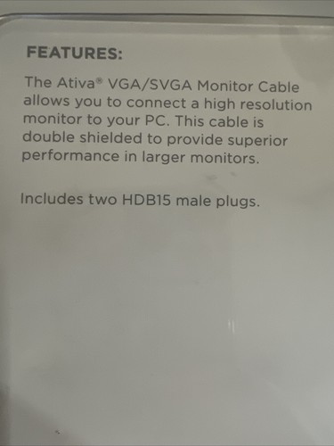 Ativa VGA/SVGA Monitor Ext Cable 6 Feet HDB 15 Male/ HDB Male Item # 828-540 - Picture 4 of 4