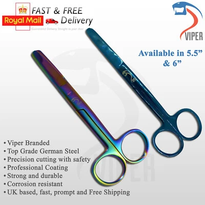 NURSES SCISSORS VIPER BLUNT/BLUNT SURGICAL VETERINARY PARAMEDIC - GERMAN STEEL