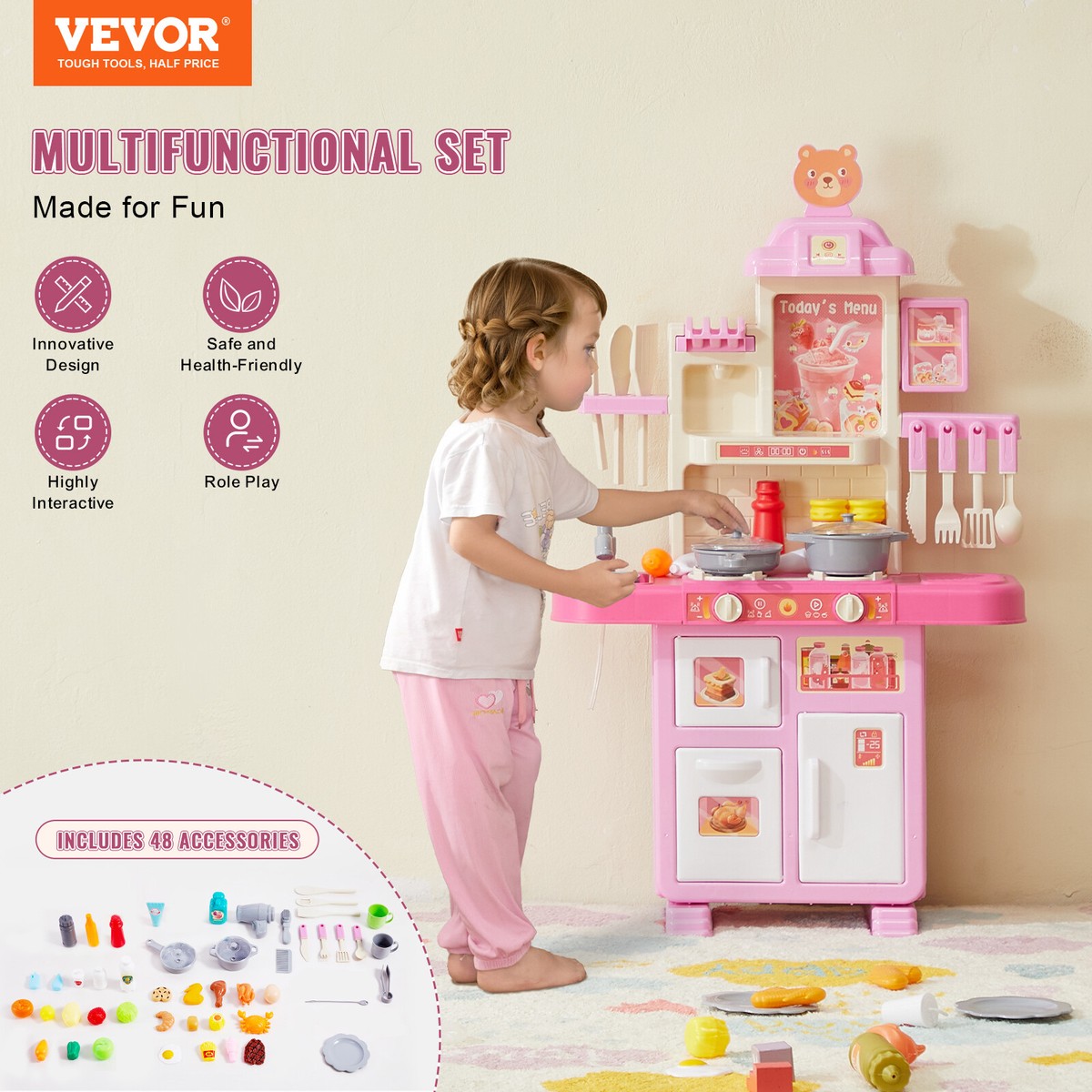 Cuisinette Pour Enfant VEVOR Kids Kitchen Playset, Toddler Kitchen