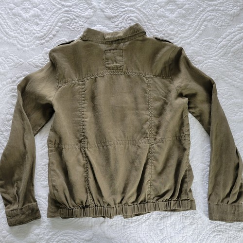 Free People Full Zip w/ Snaps Linen Jacket Women's Size 4 w/ Pockets Army Green - Picture 2 of 11