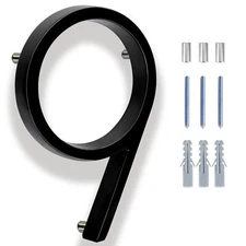 6 Inch Modern House Numbers Outside Door Zinc Alloy Black Large Number 9