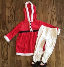 Size 24 Month HOODED SANTA HOLIDAY DRESS OUTFIT With TIGHTS 2 piece Christmas