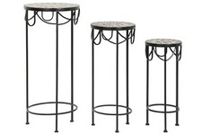 TAVOLINI GIARDINO IN FERRO BATTUTO PIANO A MOSAICO PORTAVASI SET 3 PEZZI