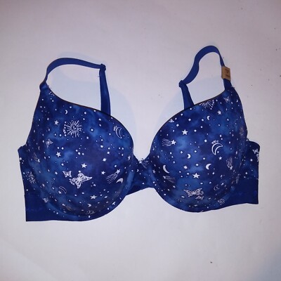 Victoria Secret PINK Bra Push Up 36DD Blue Galaxy Butterfly Wear Everywhere  New