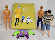 1962 Ken Ponytail Yellow Sportscar Case W 3 Ken Dolls 4 Clothing Items READ