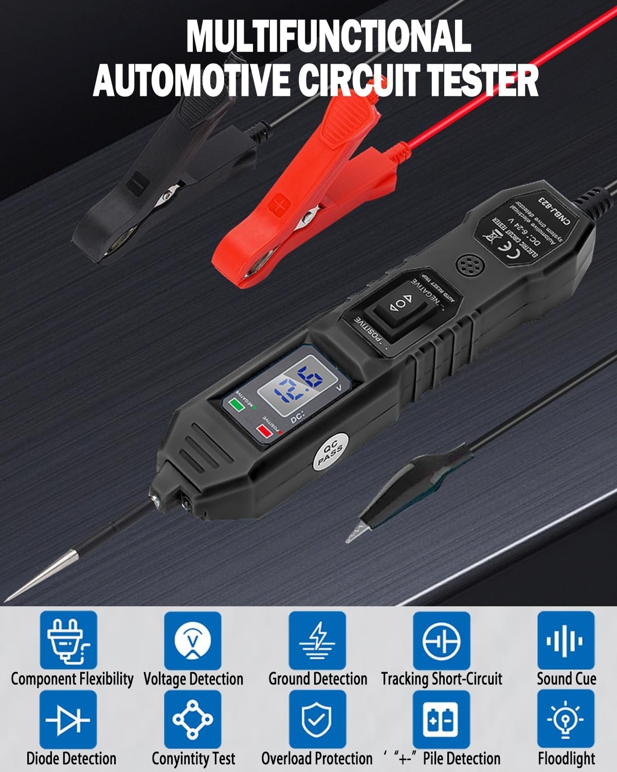 Power Circuit Probe Tester,6-24V DC Circuit Tester Automotive,Test Black