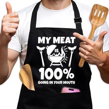 My Meat is 100 Going in Your Mouth Funny BBQ Apron for Men Chef Gift