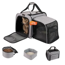 Cat Carrier with Litter Box, Cat Travel Carrier with Litter Box, Expandable 