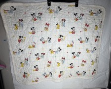 Disney Baby Vintage Mickey Minnie Mouse Friends ABC Crib Quilt Blanket 32 X 41
