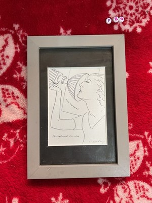 Exklusiver Skizzen-Kunstdruck, Galeriedruck - gerahmt, Eiche Miniaturkunst, Manray