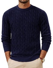 Mens Sweaters Casual Cable Knit Pullover Sweater Crewneck Medium Navy Blue