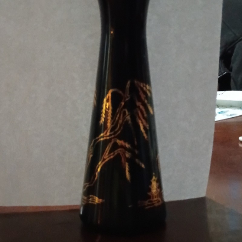 Black Gold Glass Bottle Vase Asian Pagoda Decorative Glossy Finish