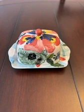 Anthropologie AMARYLLIS Floral Butter Dish and Cover for Half Stick Butter