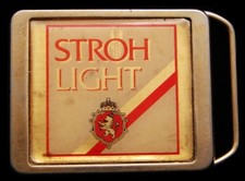 IF12108 GREAT 1970s VINTAGE  STROH'S LIGHT BEER  GOLDTONE BEER BUCKLE