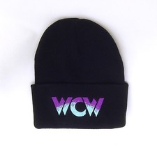 WCW Logo Black Beanie Skull Cap Winter Hat WWE Wrestling