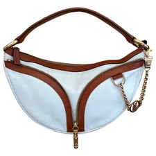 Borsa a tracolla Versace logo autentica in pelle ripetuta bianca