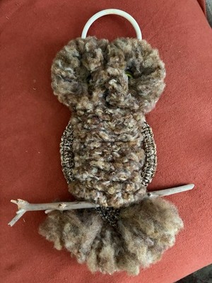 Vintage Jute Owl Macrame Yarn Wall Hanging 70s Mid Century MCM Boho Tan  Wood