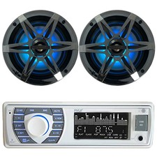 Pyle PLRMR23BTW Marine Boat AM/FM USB SD MP3 Receiver, 2x 6.5" 120W LED Speakers